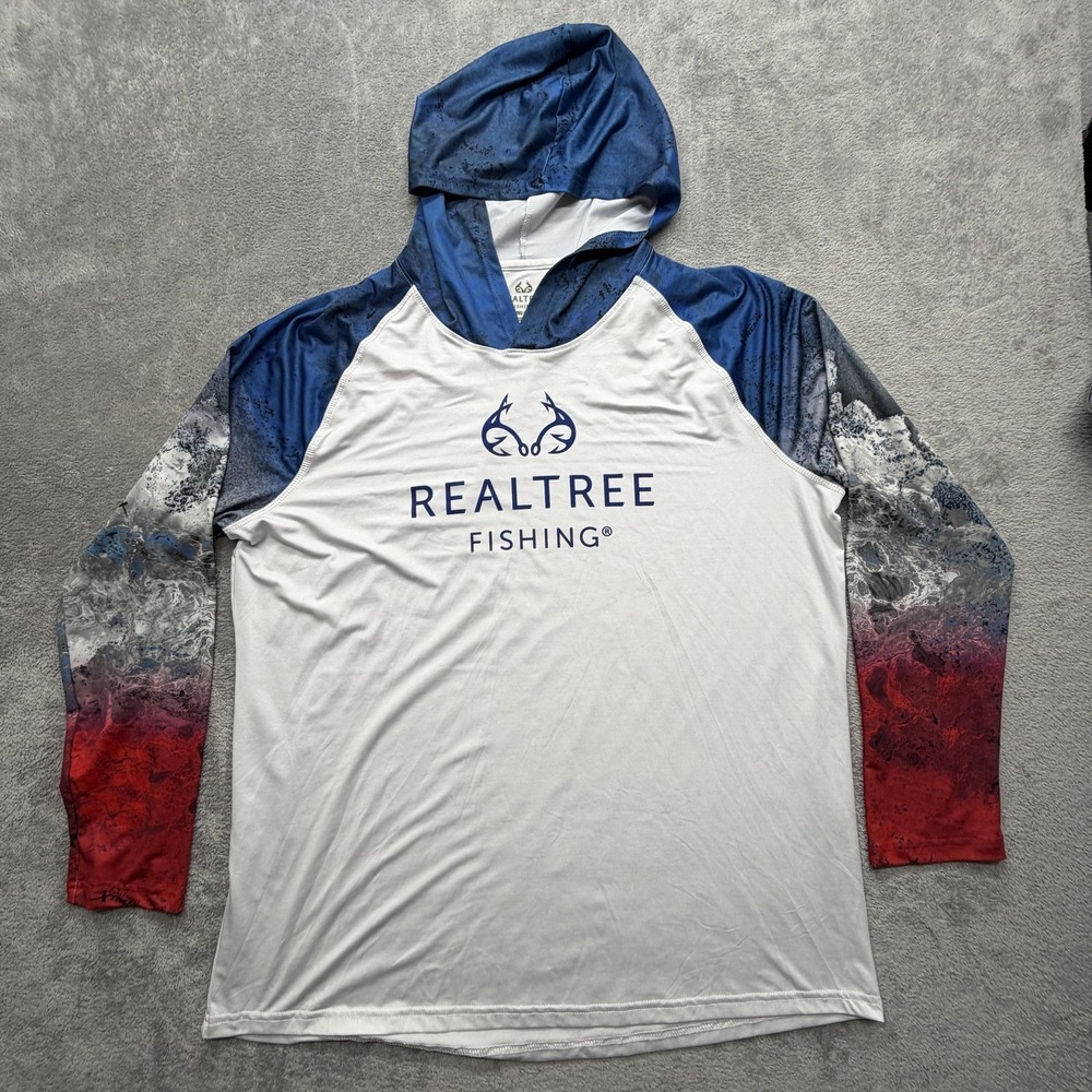 Realtree Fishing Hoodie Mens 2XL White Pullover Hooded Tagless Jersey Logo